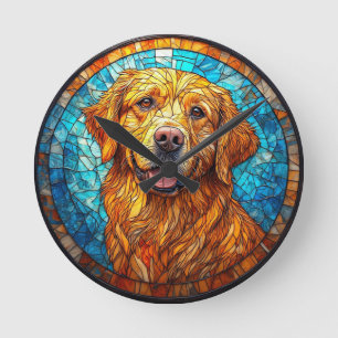 Bunter Mosaikhund Runde Wanduhr