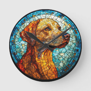 Bunter Mosaikhund Runde Wanduhr