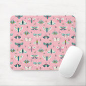 Bunter Mottengarten- rosa Muster mit Faltern Mousepad (Mit Mouse)