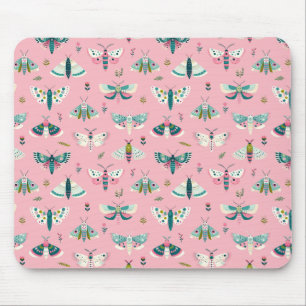 Bunter Mottengarten- rosa Muster mit Faltern Mousepad