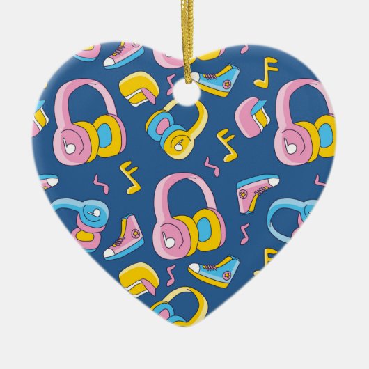 Bunter Musikmix in Rosa, Blau, Gelb Keramik Ornament (Vorne)