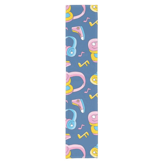 Bunter Musikmix in Rosa, Blau, Gelb Kurzer Tischläufer (Vorderseite)