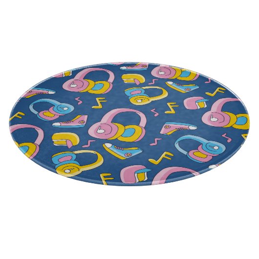 Bunter Musikmix in Rosa, Blau, Gelb Schneidebrett (Ecke)