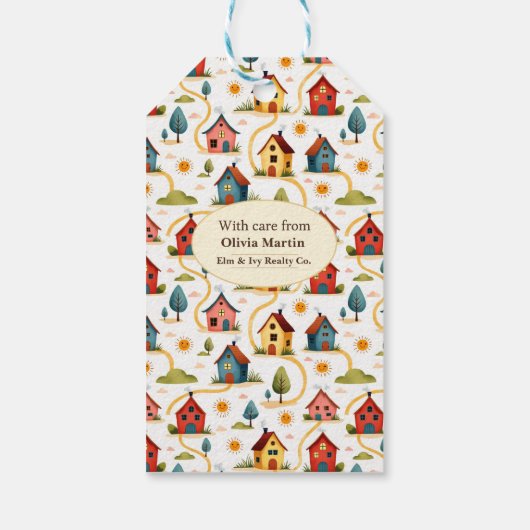 Bunter Nachbarschaftshäuser Makler Geschenkanhänger (Rückseite)