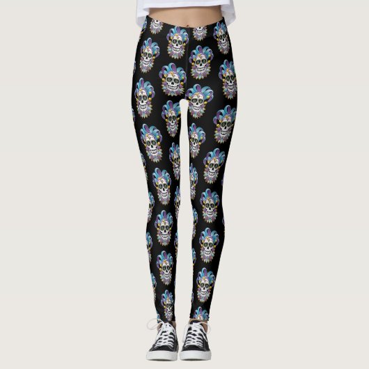 Bunter Narrenschädel Leggings (Vorderseite)
