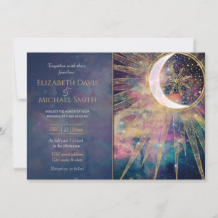 Bunter Nebel Gold Doodles Sun Moon Mandala Einladung