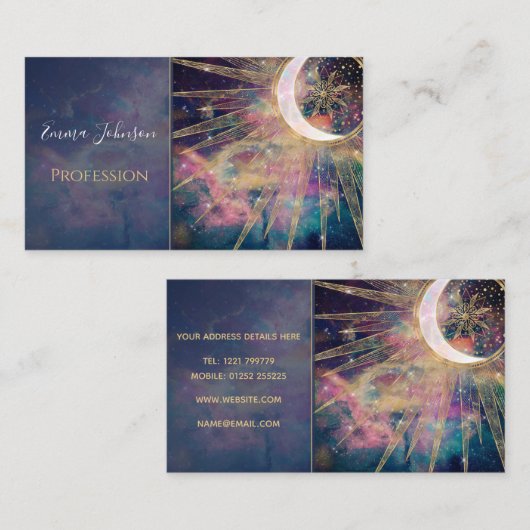 Bunter Nebel Gold Doodles Sun Moon Mandala Visitenkarte (Vorne/Hinten)