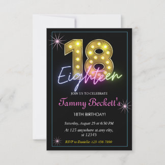 Bunter Neon 18. Geburtstag Marquee Lightsk Einladung