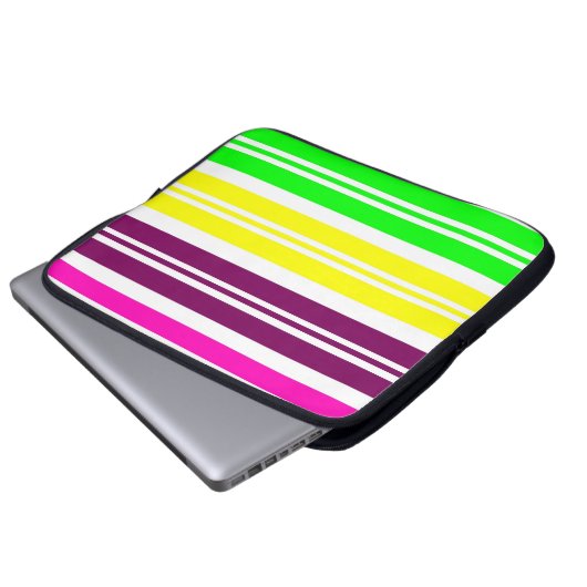 Bunter Neonregenbogen Stripes vibrierendes mutiges Laptopschutzhülle (Vorne Knopf)