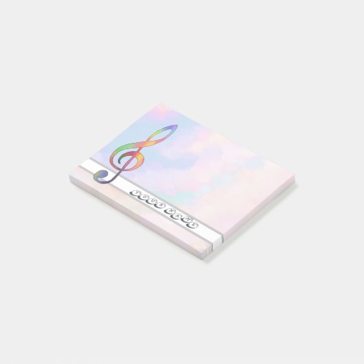 bunter Notenschlüssel Post-it Klebezettel (angewinkelt)