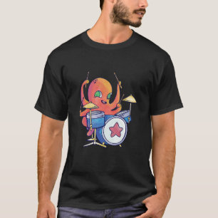 Bunter Oktopus Realistischer Oktopus spielt Tromme T-Shirt