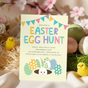 Bunter Osterhase Ostereier-Such-Party Einladung