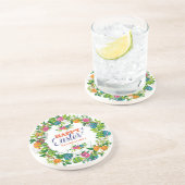 Bunter Osterkranz mit Eiern und Frühlingsblumen Sandstein Untersetzer (Seite)