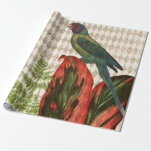 Bunter Papagei mit roten Blättern Geschenkpapier
