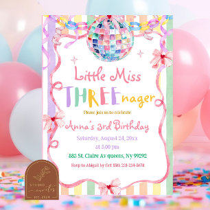 Bunter Pastell-Little-Miss-Threenager-Geburtstag Einladung