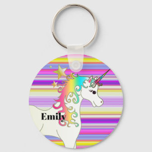 Bunter personalisierter RegenbogenUnicorn Schlüsselanhänger