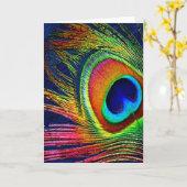 Bunter Pfau-Feder-Druck Karte (Gelbe Blume)