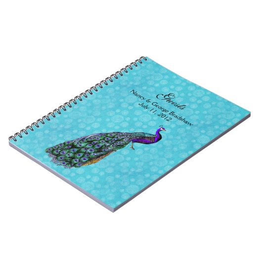 Bunter Pfau-Hochzeits-Gast unterzeichnen herein Notizblock (Linke Seite)