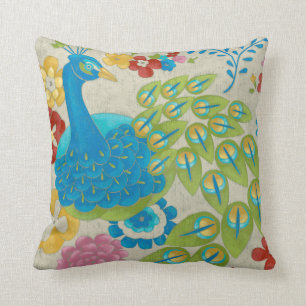 Bunter Pfau und Blumen Kissen