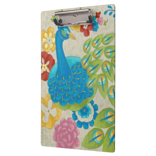 Bunter Pfau und Blumen Klemmbrett (Links)