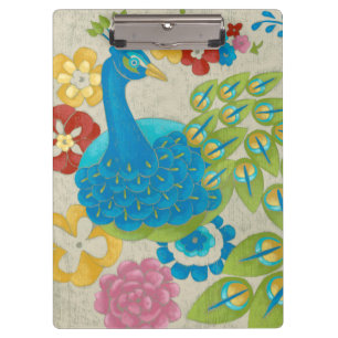 Bunter Pfau und Blumen Klemmbrett
