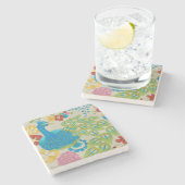 Bunter Pfau und Blumen Steinuntersetzer (Seitenansicht)