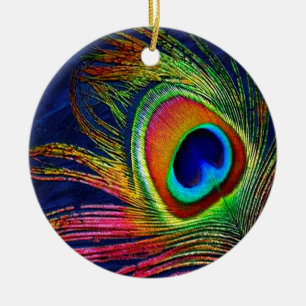 Bunter Pfauenfederndruck Keramik Ornament