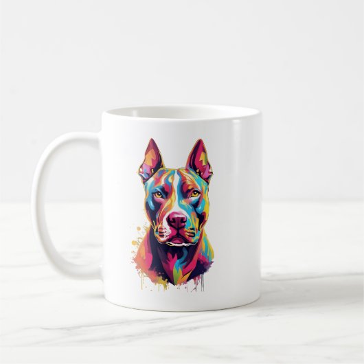 Bunter Pitbull Becher – Lebendiges Pop-Art-Hund-De Kaffeetasse (Links)