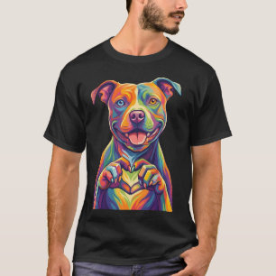 Bunter Pitbull-Hund-Herz-Liebe-Kunst für Pittie T-Shirt
