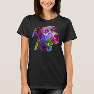 Bunter Pitbull Terrier auf Pop Geometrie T-Shirt