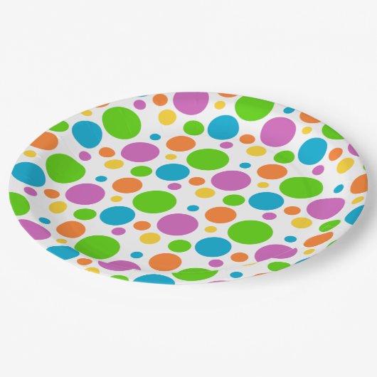Bunter Polka Dot Pappteller (Schrägansicht)