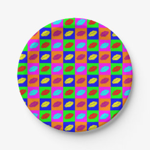 Bunter Popkunst-Lippenstiftkuß Pappteller
