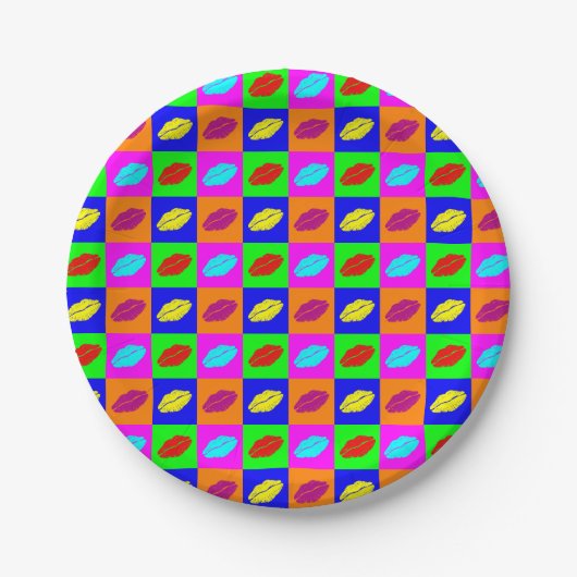 Bunter Popkunst-Lippenstiftkuß Pappteller (Vorderseite)