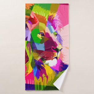 Bunter prismatischer Pop-Art-Entwurf eines Löwen Badehandtuch