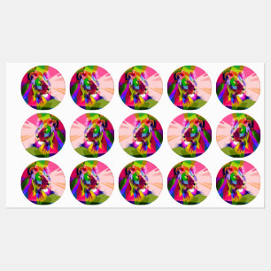 Bunter prismatischer Pop-Art-Entwurf eines Löwen Etiketten