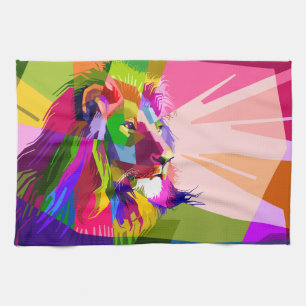 Bunter prismatischer Pop-Art-Entwurf eines Löwen Geschirrtuch