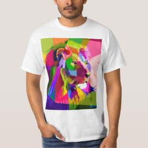 Bunter prismatischer Pop-Art-Entwurf eines Löwen T-Shirt