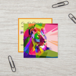 Bunter prismatischer Pop-Art-Löwe bearbeitbare Vor Quadratische Visitenkarte