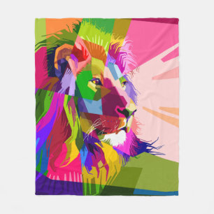 Bunter prismatischer Pop-Art-Löwe Fleecedecke