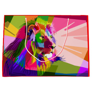 Bunter, prismatischer Pop-Art-Löwe Große Geschenktüte