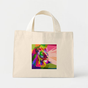 Bunter, prismatischer Pop-Art-Löwe Mini Stoffbeutel