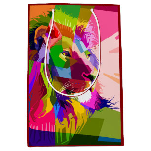 Bunter, prismatischer Pop-Art-Löwe Mittlere Geschenktüte