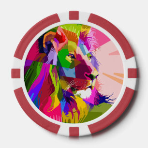 Bunter, prismatischer Pop-Art-Löwe Pokerchips