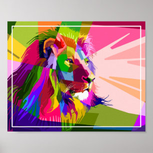 Bunter, prismatischer Pop-Art-Löwe Poster