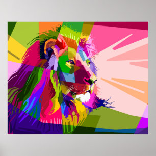 Bunter, prismatischer Pop-Art-Löwe Poster