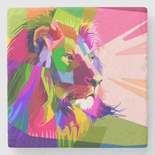 Bunter, prismatischer Pop-Art-Löwe Steinuntersetzer