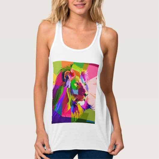 Bunter prismatischer Pop-Art-Löwe Tank Top (Vorderseite)