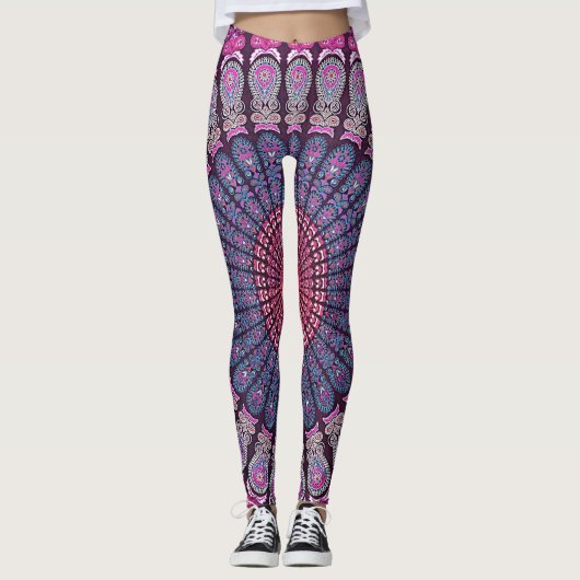 Bunter psychedelischer Mandala-Entwurf Leggings (Vorderseite)