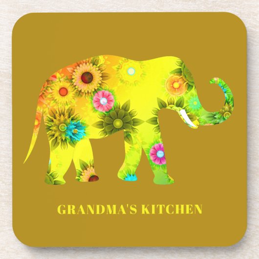 Bunter psychedelischer mit Blumenelefant Getränkeuntersetzer (Vorderseite)