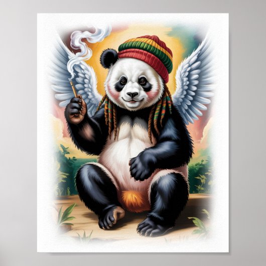 Bunter Rasta-Panda-Engel auf Weiß Poster (Vorne)